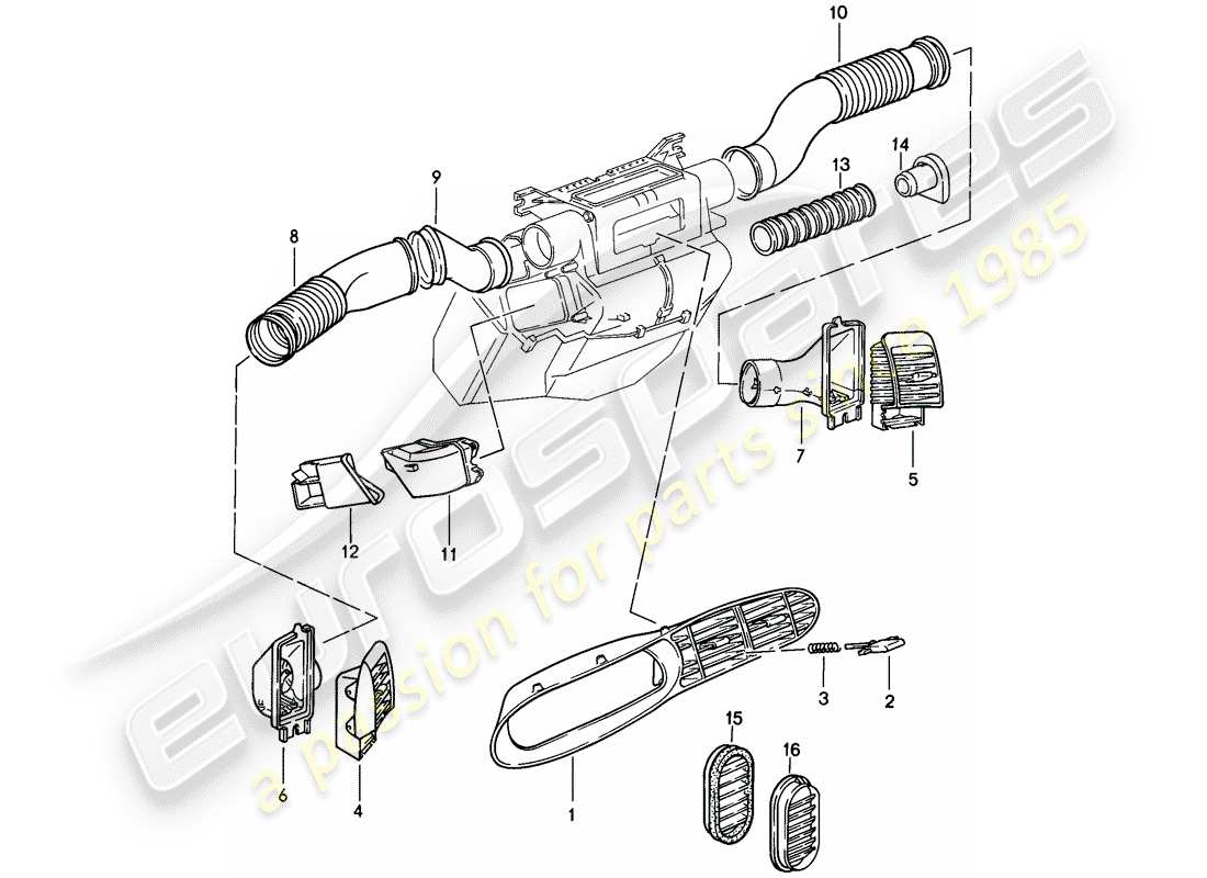 porsche 1986 (944) diagramme des pièces du conduit d'air