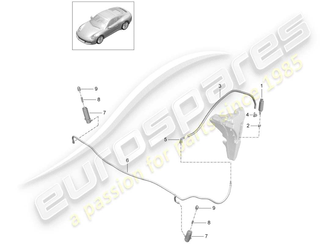 porsche 2020 (991-2) système de lave- rondelle schéma des pièces