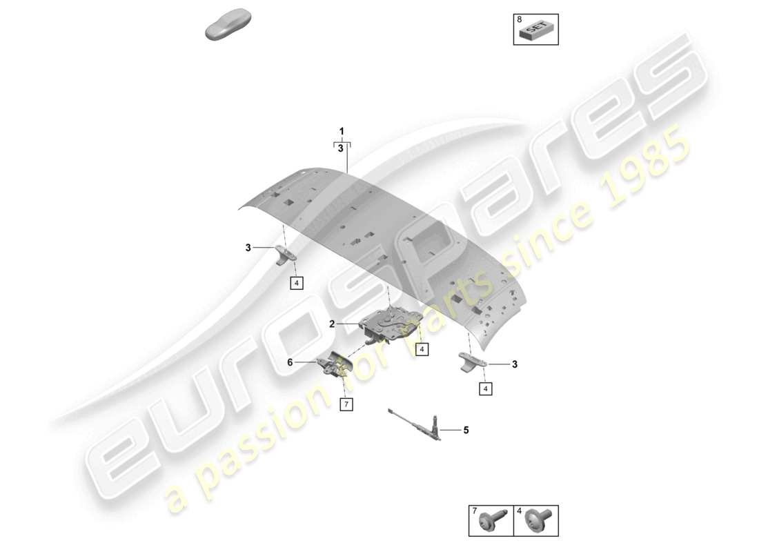 porsche 2018 (718 boxster) cadre supérieur loquet du cadre de toit avant schéma des pièces