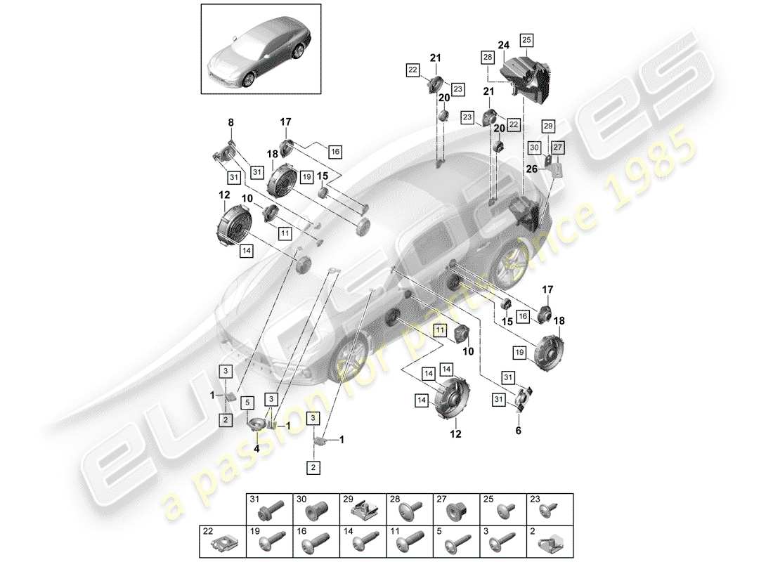porsche 2019 (panamera 971-1) schéma des pièces du haut-parleur