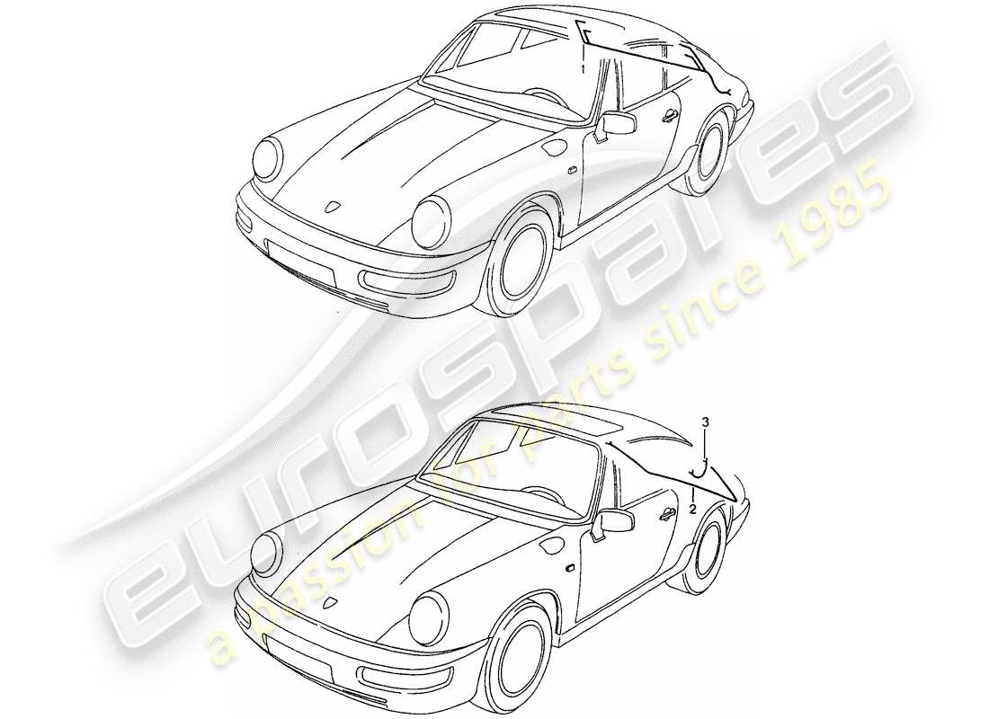 porsche 1990 (964) faisceau de câblage - extrémité arrière schéma des pièces