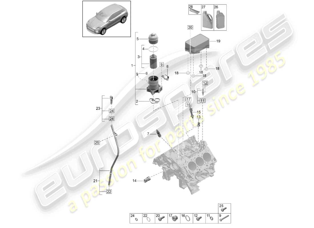 porsche 2020 (macan) filtre à huile console refroidisseur d'huile schéma des pièces