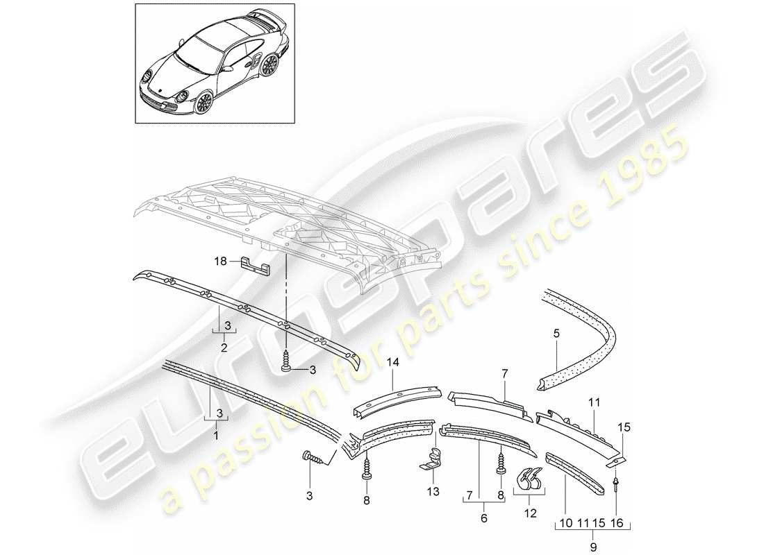porsche 2009 997-2 turbo / gt2 dessus cabriolet schéma des pièces