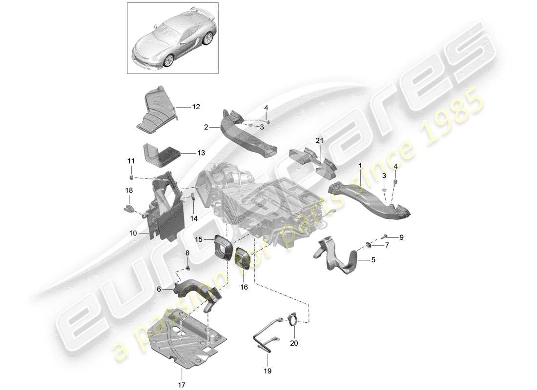 porsche 2016 (981 cayman gt4) diagramme des pièces du conduit d'air