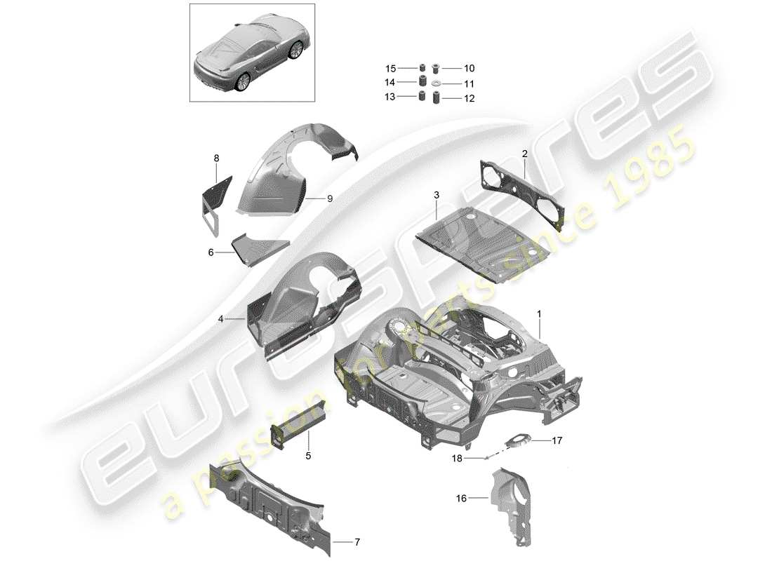 porsche 2016 (981 cayman gt4) schéma des pièces arrière