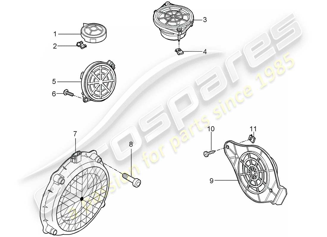 porsche 2007 (997-1 gt3) schéma des pièces du haut-parleur
