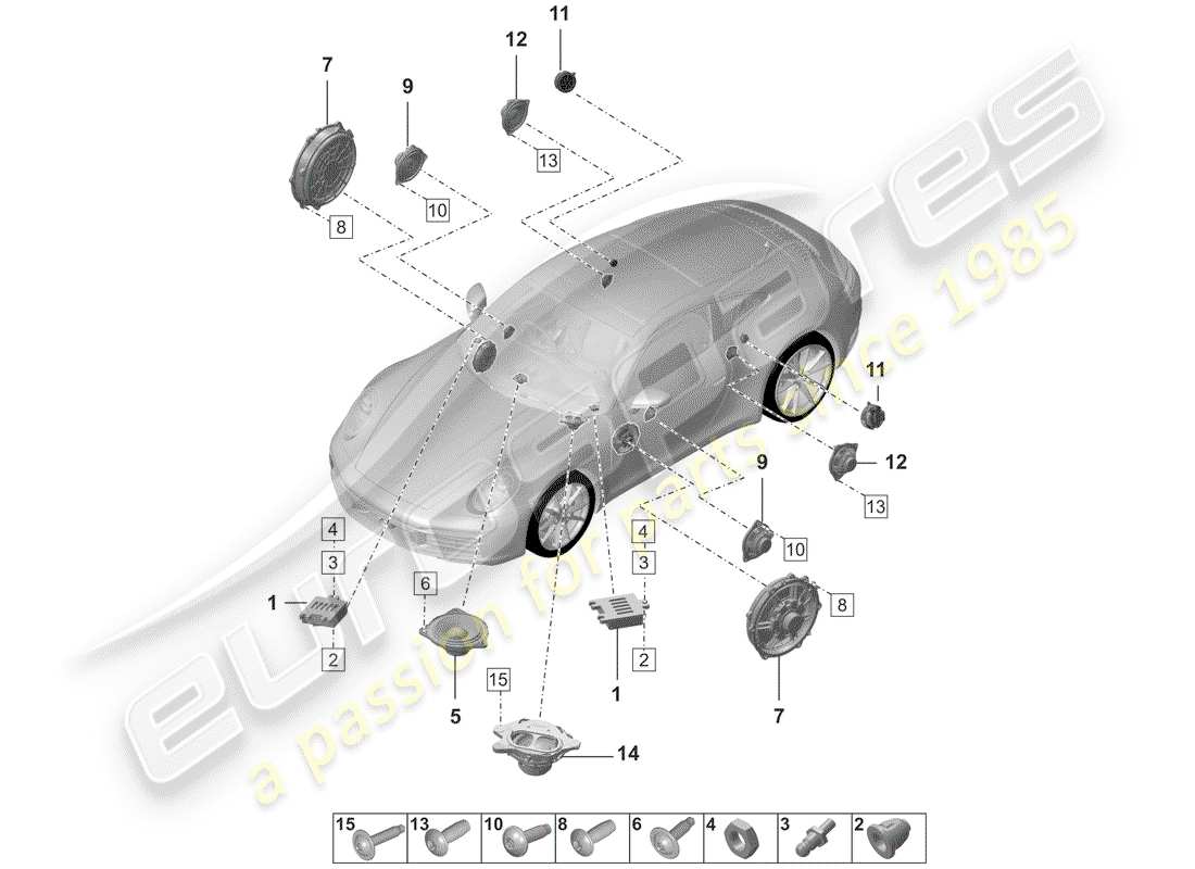 porsche 2019 (992-1) schéma des pièces du haut-parleur