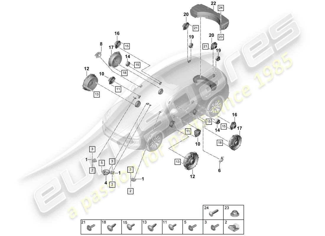 porsche 2020 (cayenne e3 9ya/9yb) haut-parleur schéma des pièces