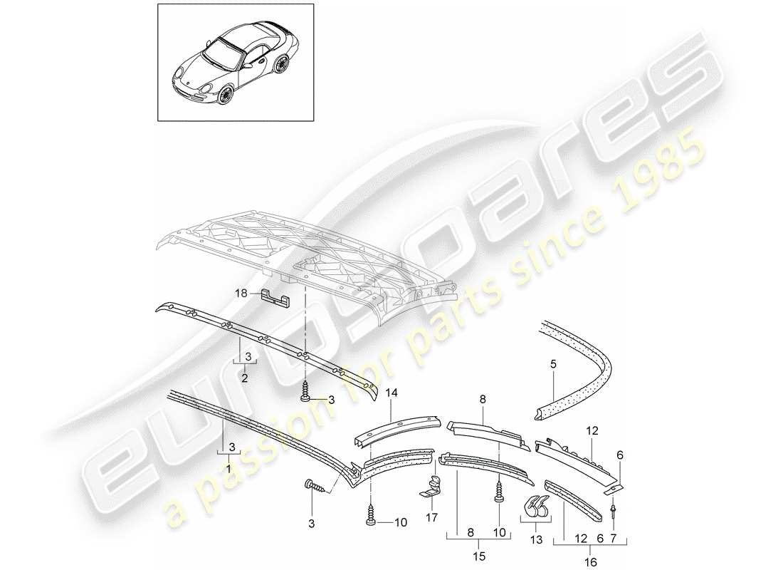 porsche 2009 (997-2) dessus cabriolet schéma des pièces