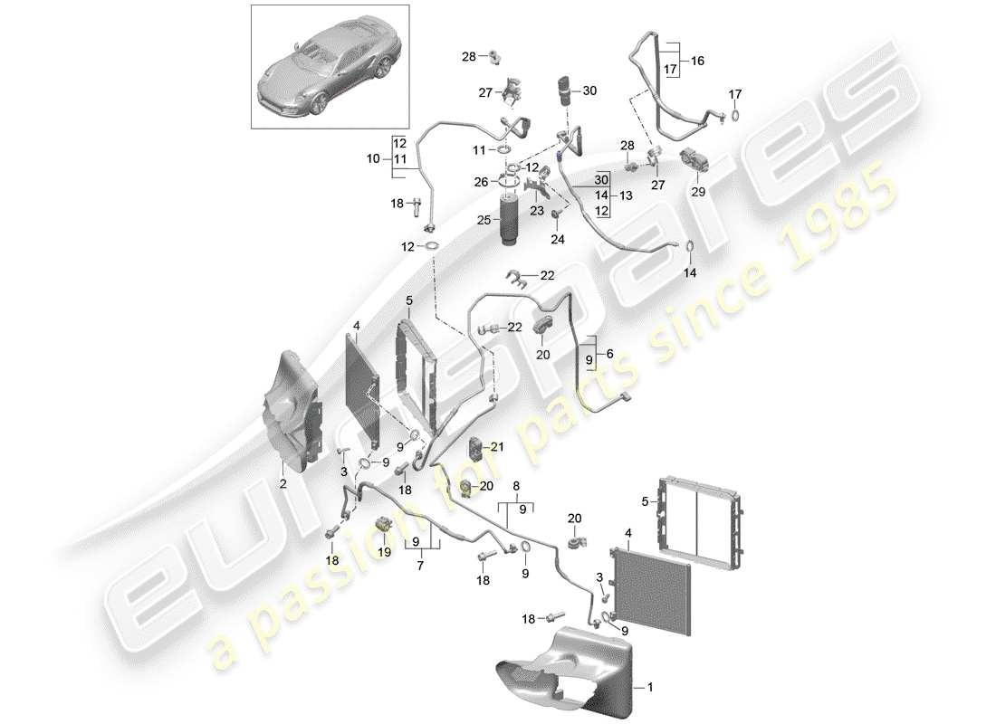 porsche 2019 (991-2 turbo) circuit frigorifique schéma des pièces