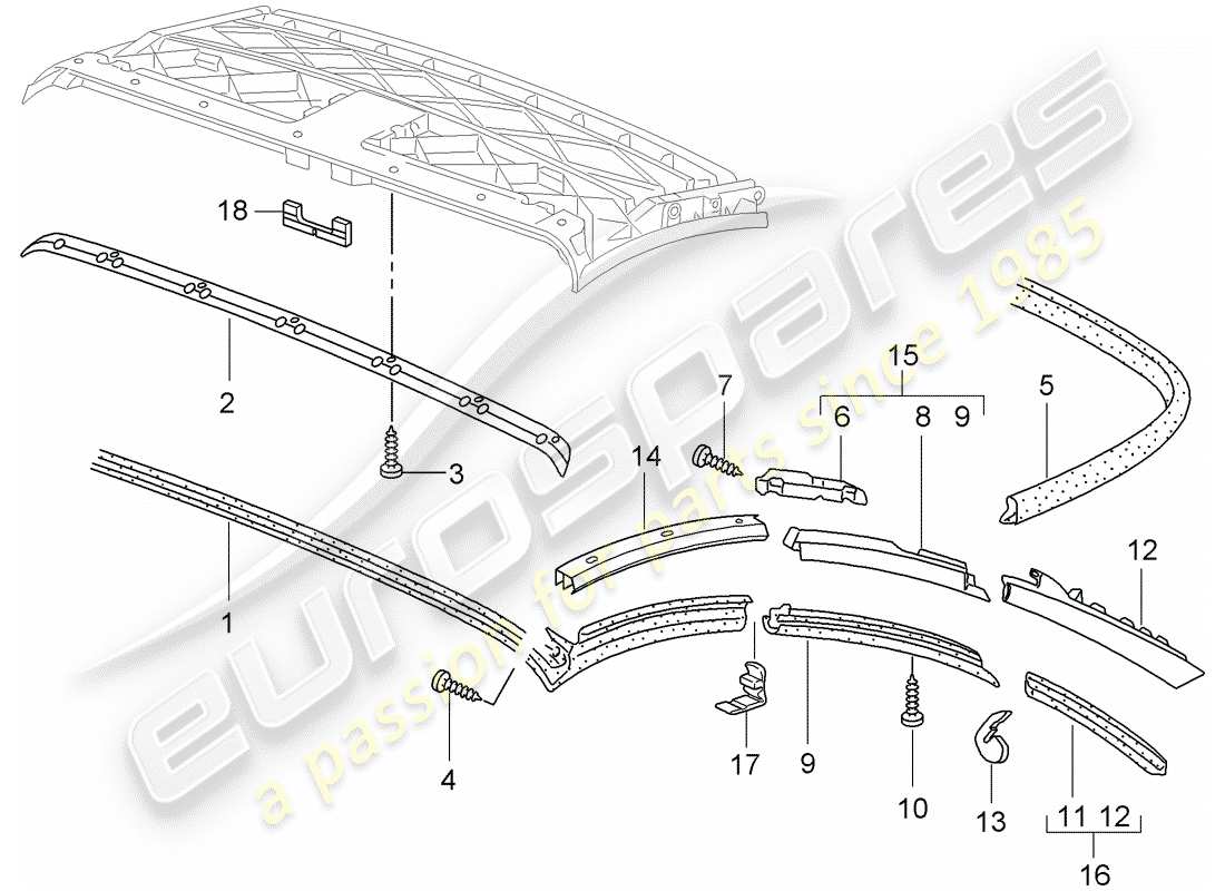 porsche 2007 (997-1) dessus cabriolet schéma des pièces