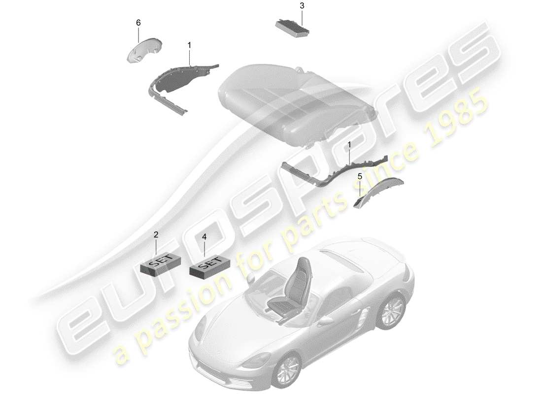 porsche 2017 (718 boxster) rembourrage pour siège schéma des pièces