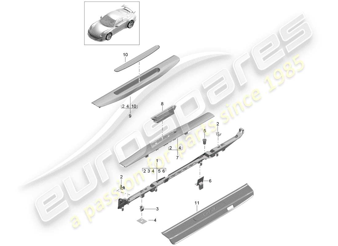 porsche 2018 (991-2 r/gt3/rs) garniture schéma des pièces
