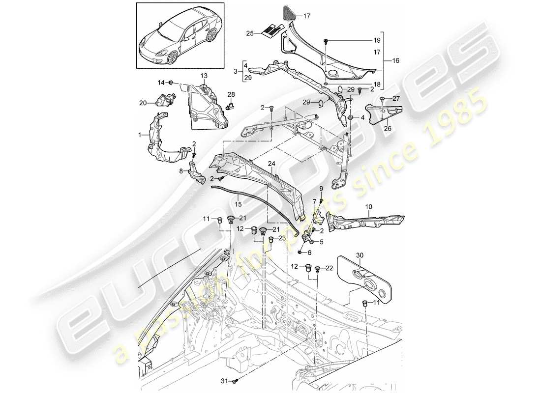 porsche 2013 (panamera 970) schéma des pièces de la boîte à eau