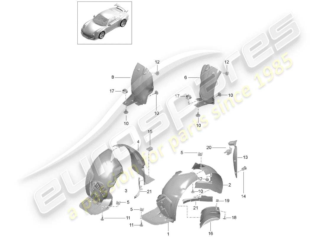 porsche 2019 (991-2 r/gt3/rs) protecteur de timonerie schéma des pièces
