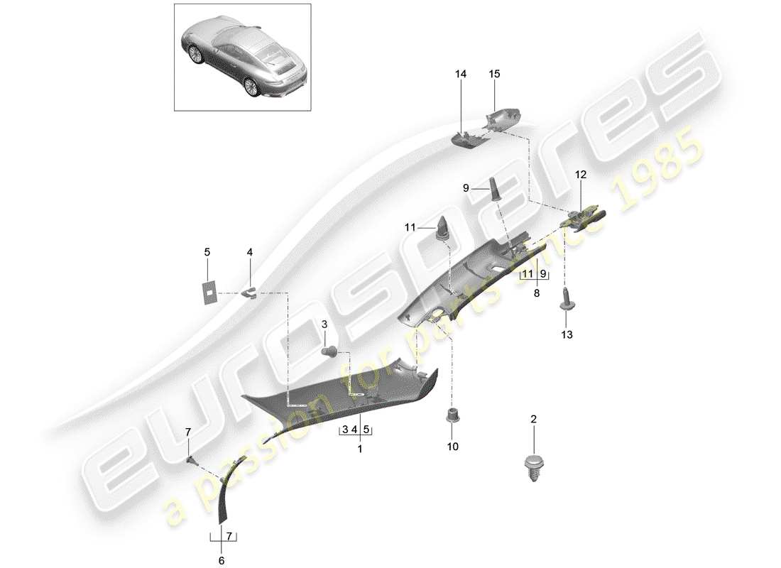porsche 2019 (991-2) schéma des pièces du pilier a