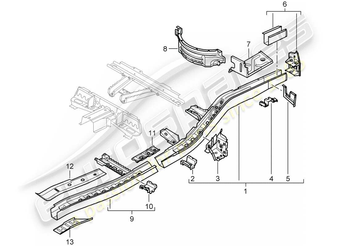 porsche 2008 (cayenne e1 9pa) diagramme des pièces du cadre
