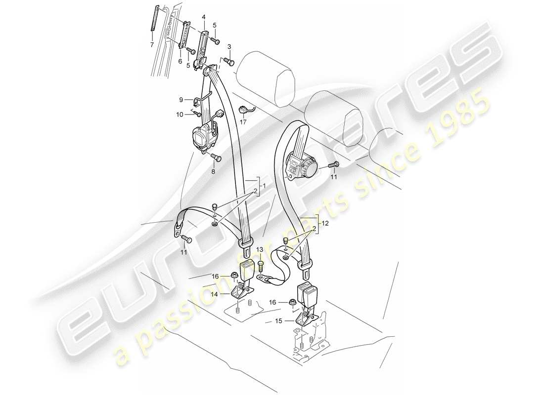 porsche 2008 (cayenne e1 9pa) ceinture de sécurité schéma des pièces