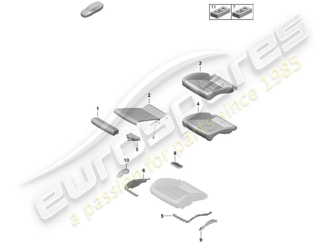 porsche 2019 (718 boxster spyder) partie en mousse schéma des pièces