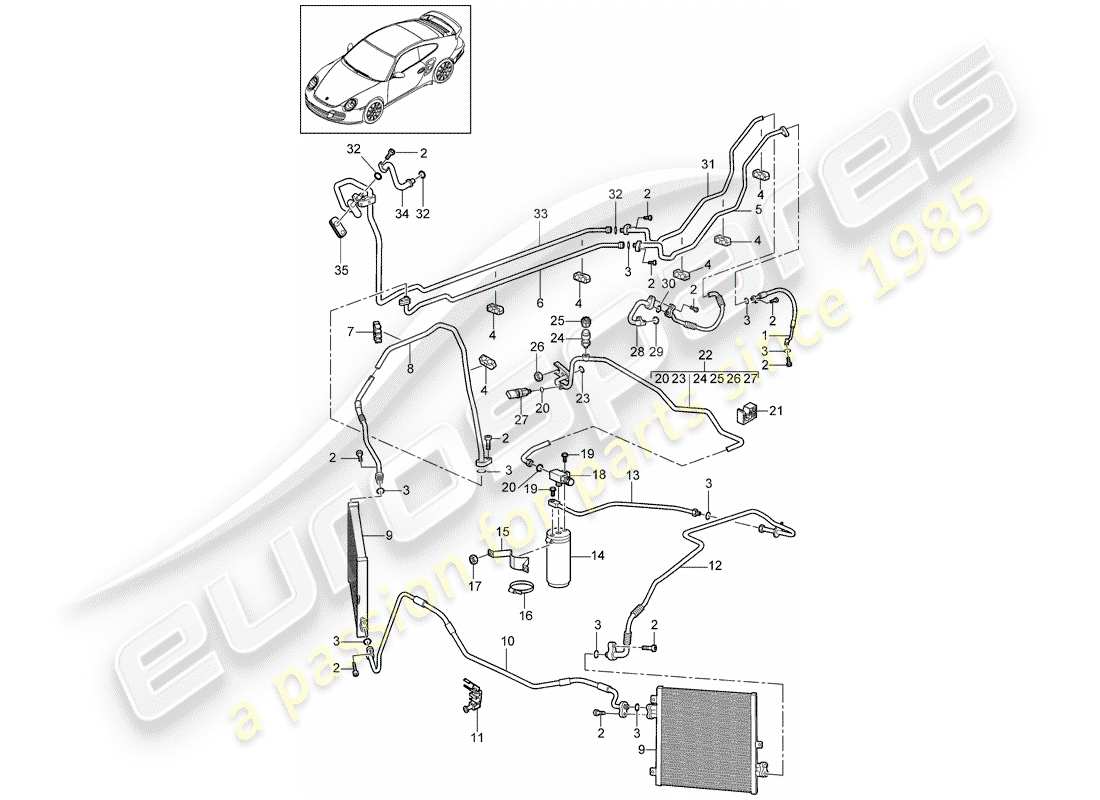 porsche 2013 (997-2 turbo / gt2 rs) circuit réfrigérant schéma des pièces