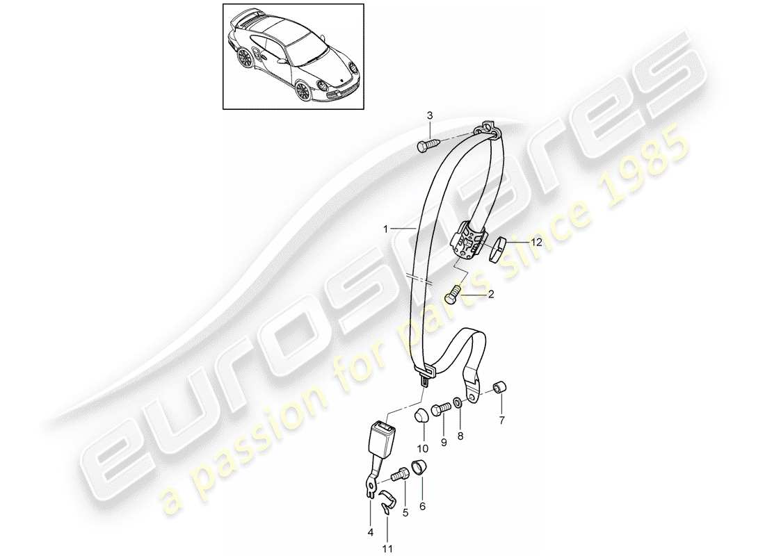 porsche 2009 997-2 turbo / gt2 ceinture de sécurité schéma des pièces