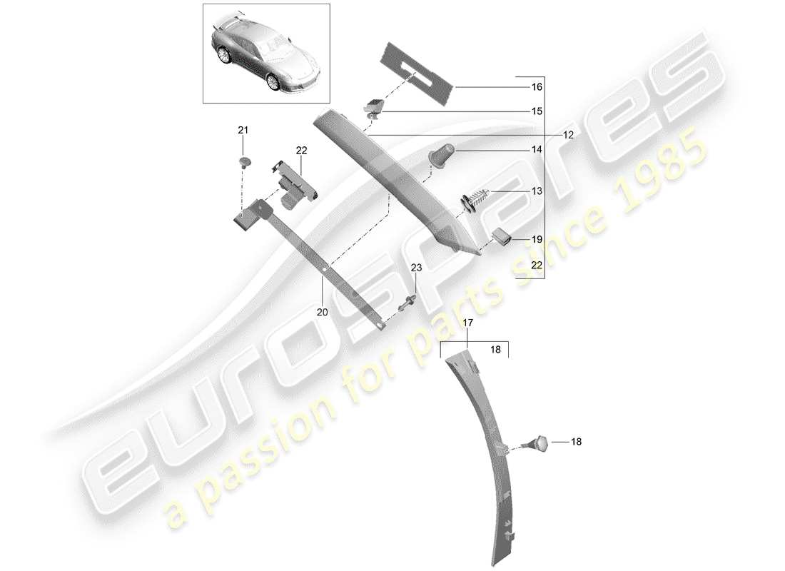 porsche 2020 (991-2 r/gt3/rs) un pilier schéma des pièces