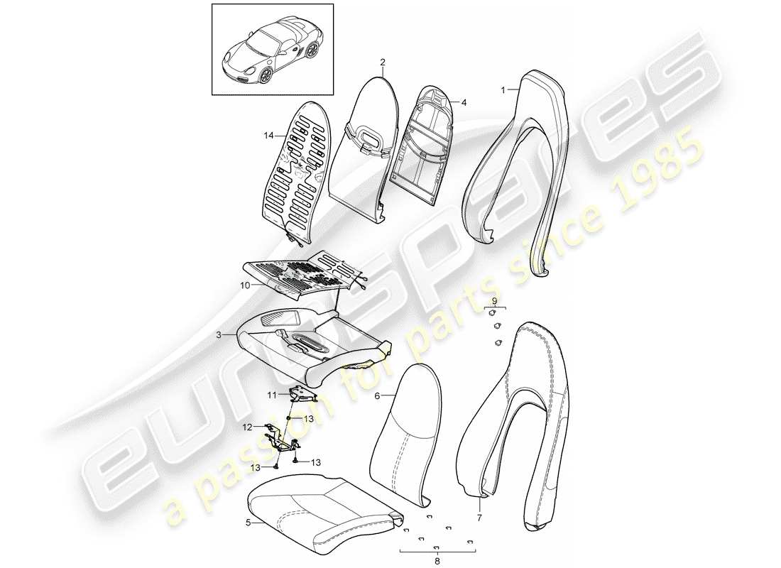 porsche 2011 (987 boxster) pièce en mousse diagramme des pièces