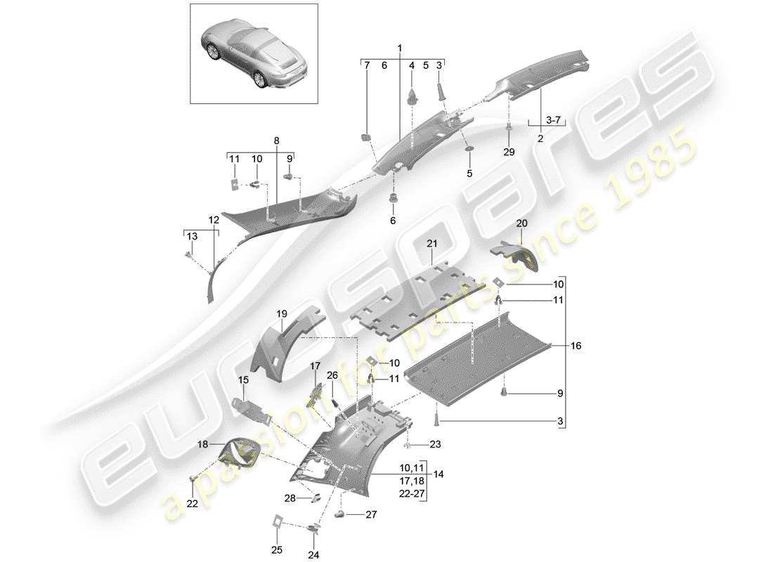porsche 2019 (991-2) schéma des pièces du pilier a