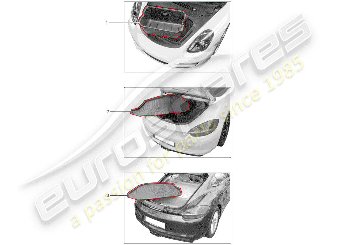 porsche 2013 (tequipment 98x/99x) doublure de coffre à bagages schéma des pièces