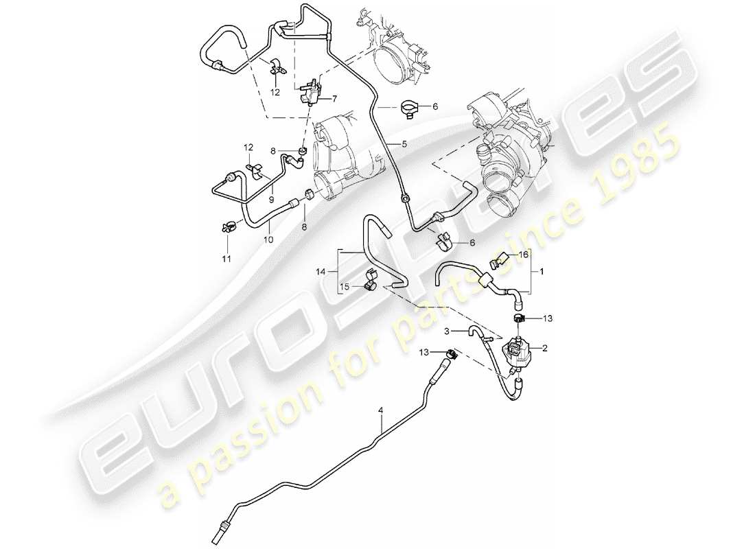 porsche 2005 (cayenne e1 9pa) turbocompresseur de gaz d'échappement schéma des pièces
