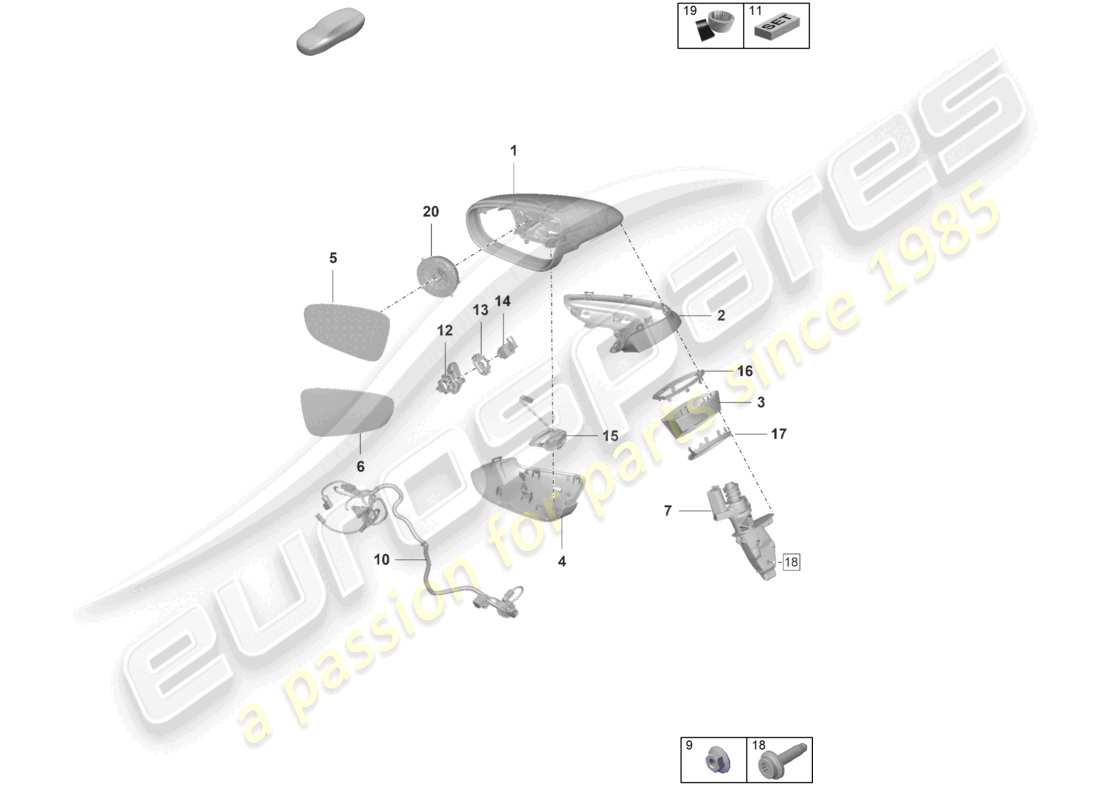 porsche 2019 (992-1) miroir extérieur schéma des pièces