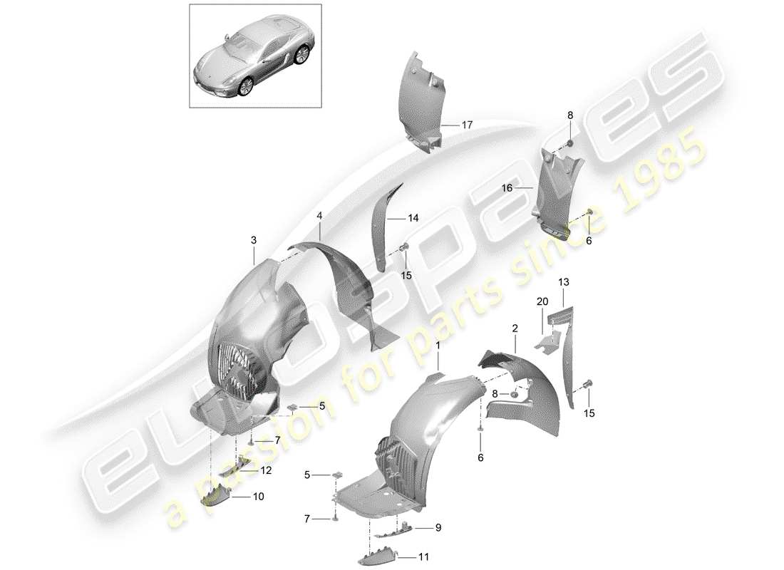 porsche 2015 (981 cayman) schéma des pièces des garnitures