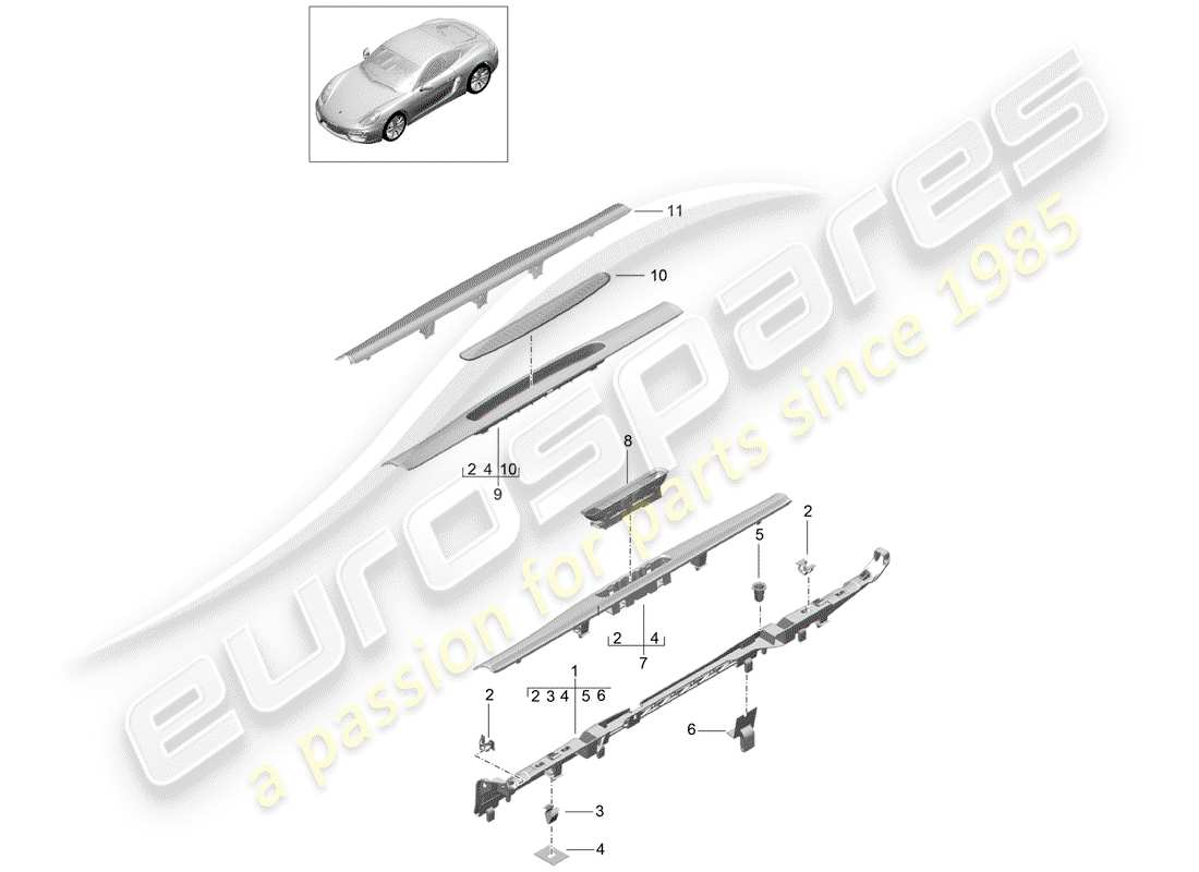 porsche 2015 (981 cayman) diagramme des pièces de doublure