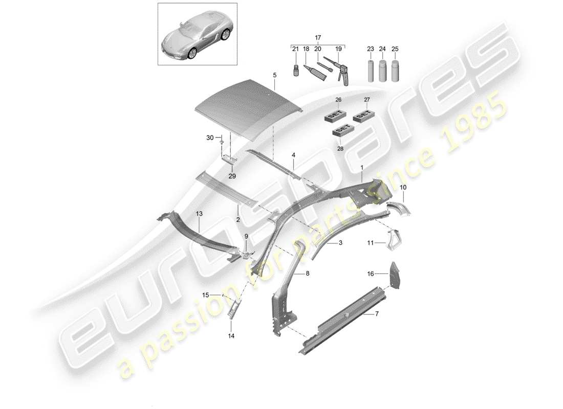 porsche 2015 (981 cayman) schéma des pièces du toit