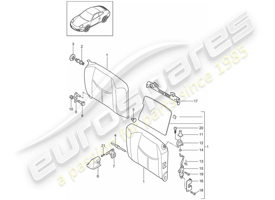 porsche 2011 (997-2) dossier de siège d'urgence schéma des pièces