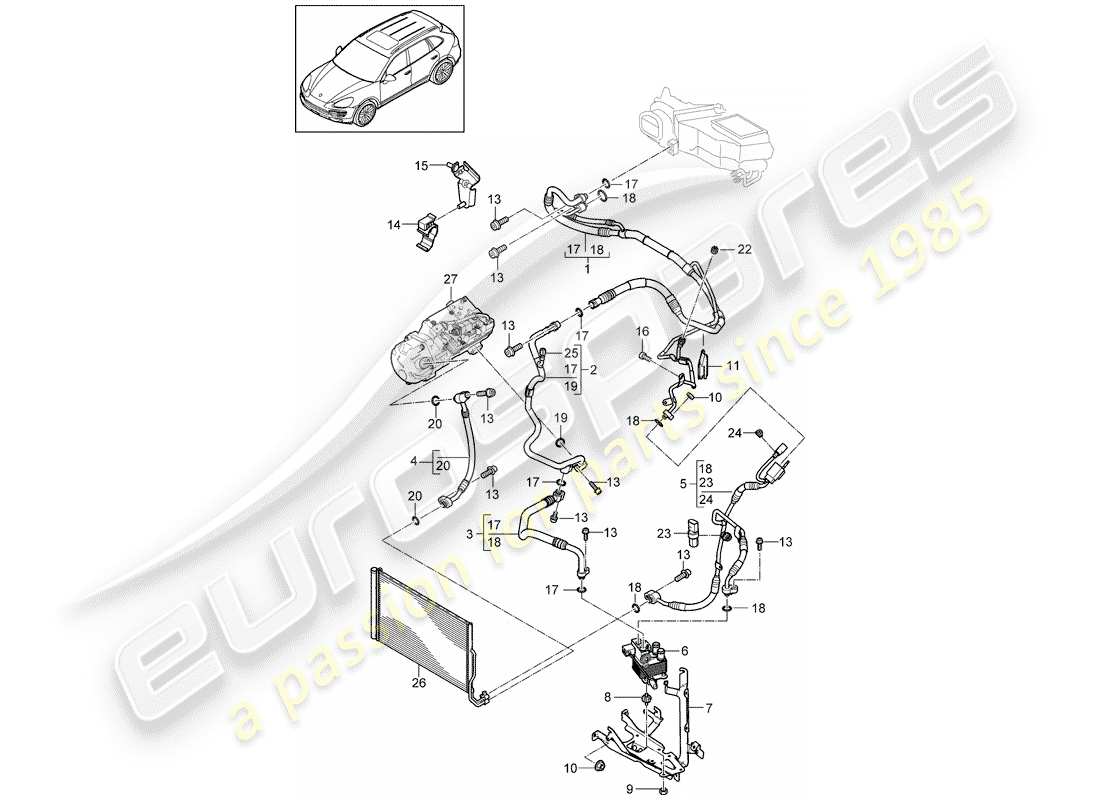 porsche 2016 (cayenne e2 92a) circuit frigorifique schéma des pièces
