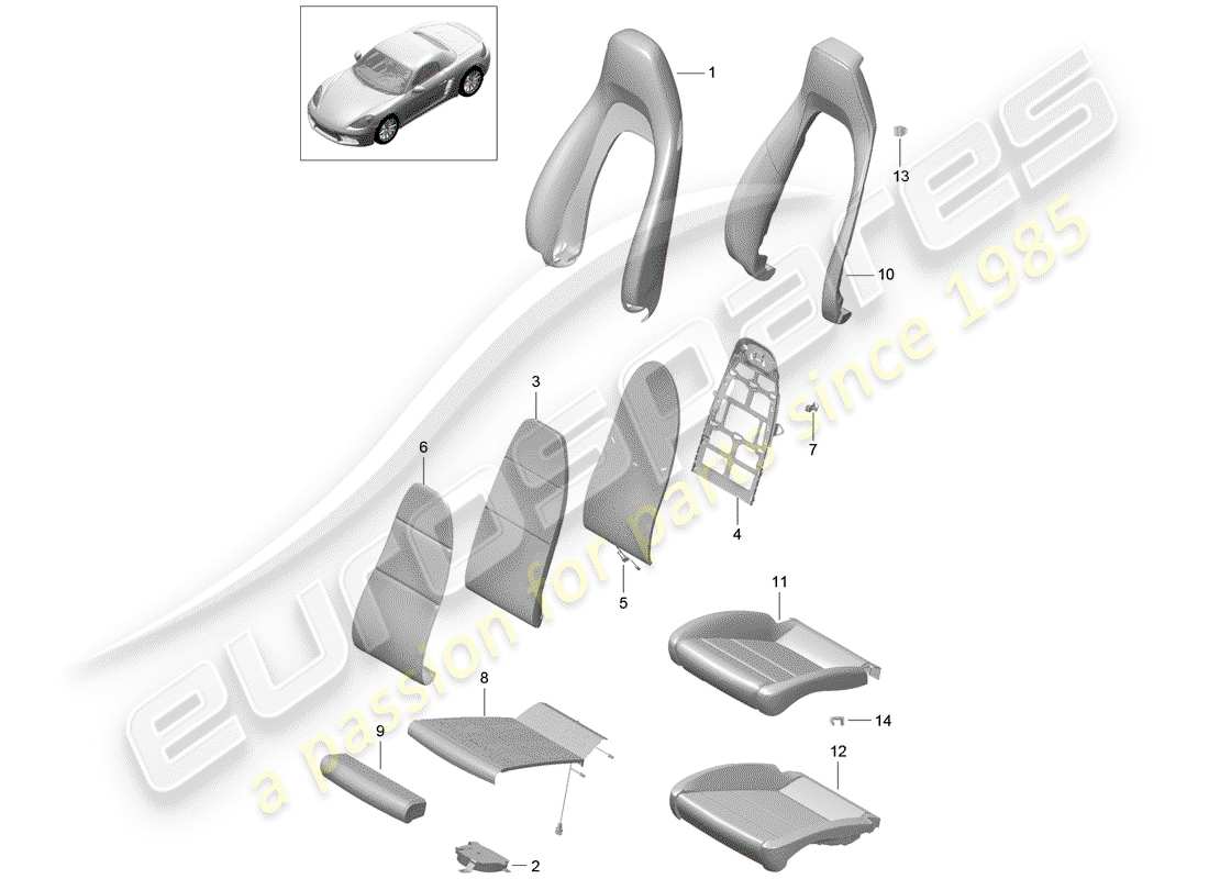 porsche 2017 (718 boxster) pièce en mousse diagramme des pièces