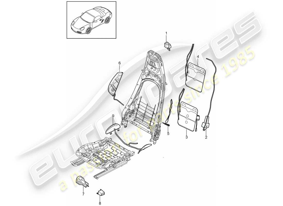 porsche 2010 (987 boxster) soutien lombaire schéma des pièces