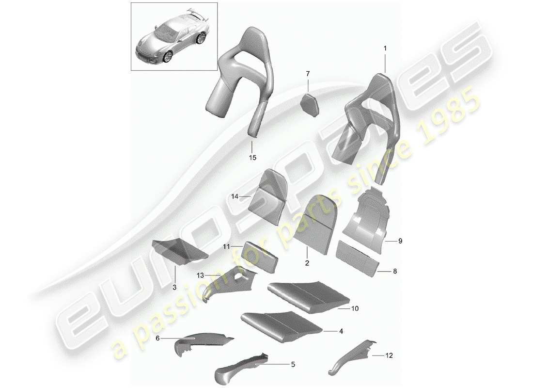 porsche 2016 (991-1 r/gt3/rs) pièce en mousse diagramme des pièces