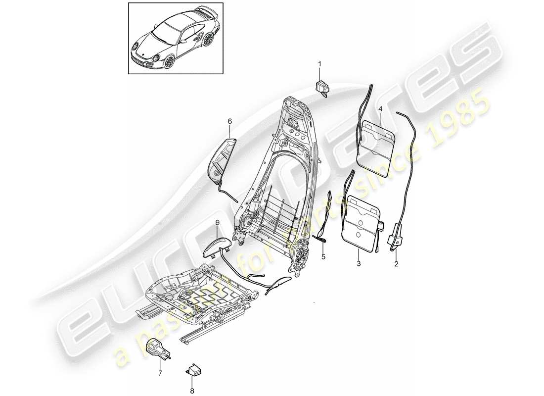 porsche 2013 (997-2 turbo / gt2 rs) support lombaire schéma des pièces
