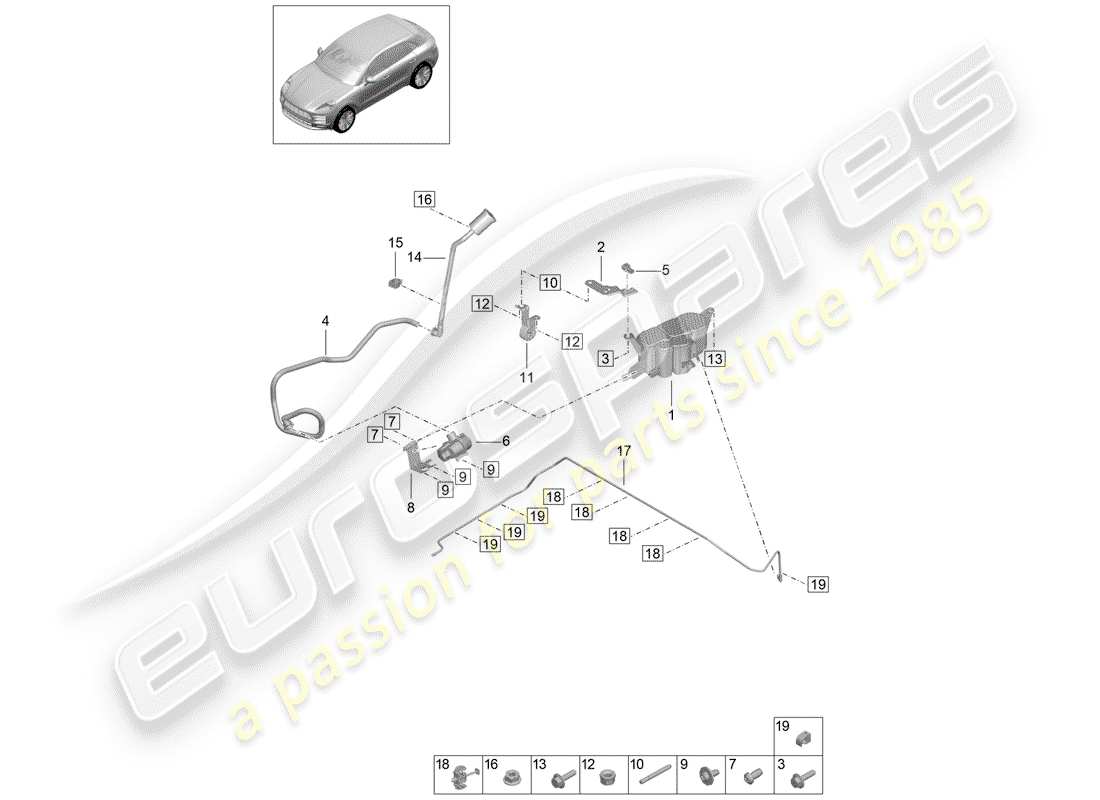 porsche 2019 (macan) schéma des pièces du réservoir d'émission par évaporation