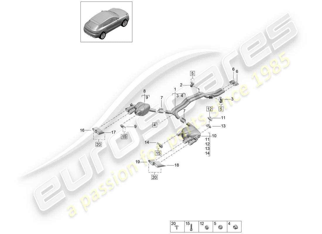 porsche 2019 (macan) système d'échappement schéma des pièces