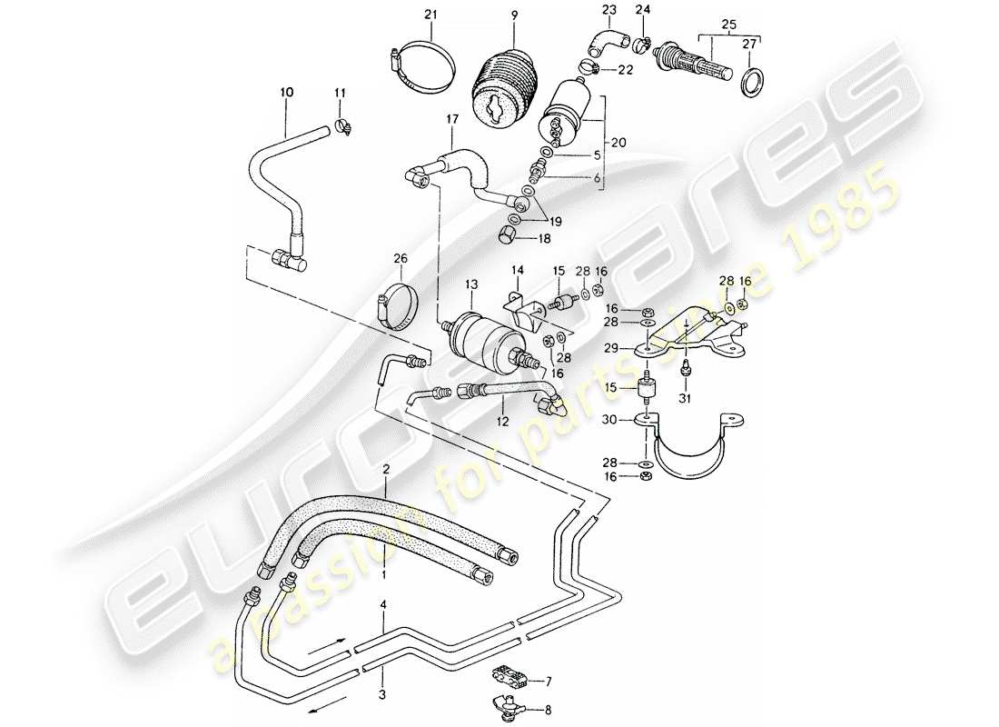 porsche 1995 (968) système de carburant schéma des pièces