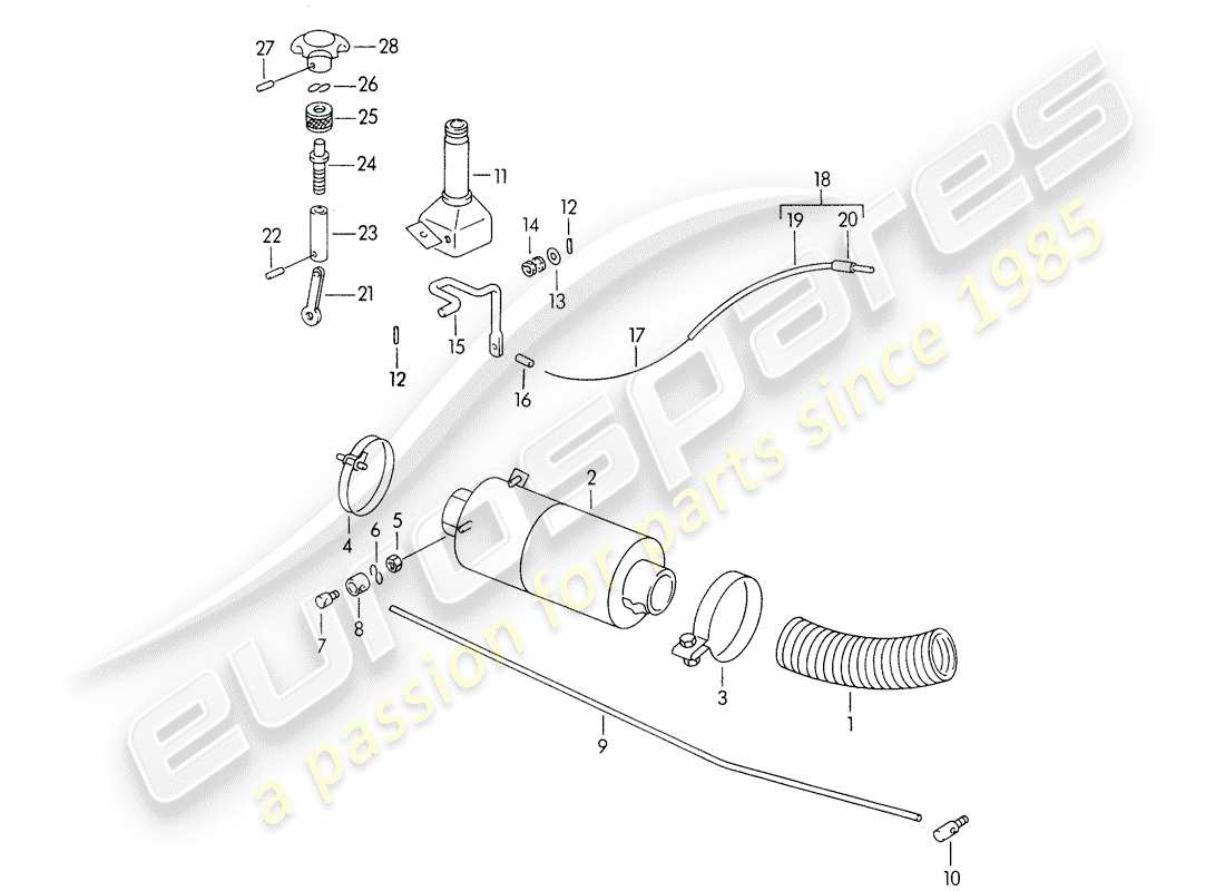 porsche 1952 (356/356a) alimentation en air de chauffage schéma des pièces