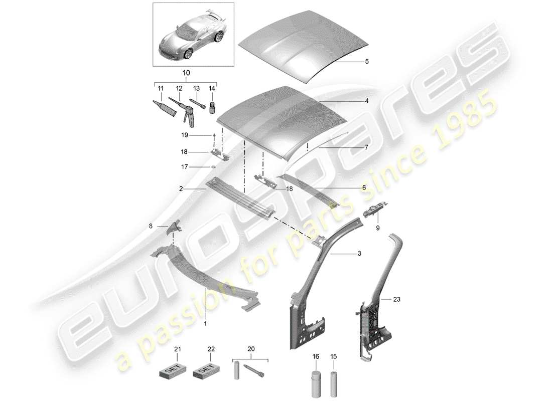 porsche 2015 (991-1 r/gt3/rs) diagramme des pièces du capot