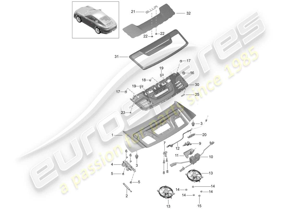 porsche 2015 (991-1 r/gt3/rs) couverture diagramme de pièce