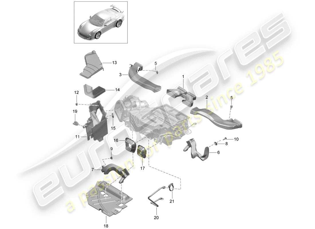 porsche 2015 (991-1 r/gt3/rs) diagramme des pièces du conduit d'air