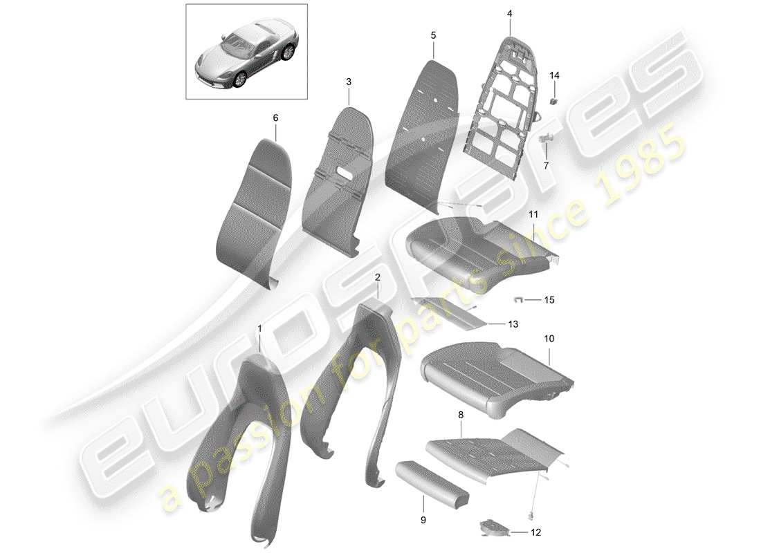 porsche 2017 (718 boxster) pièce en mousse diagramme des pièces