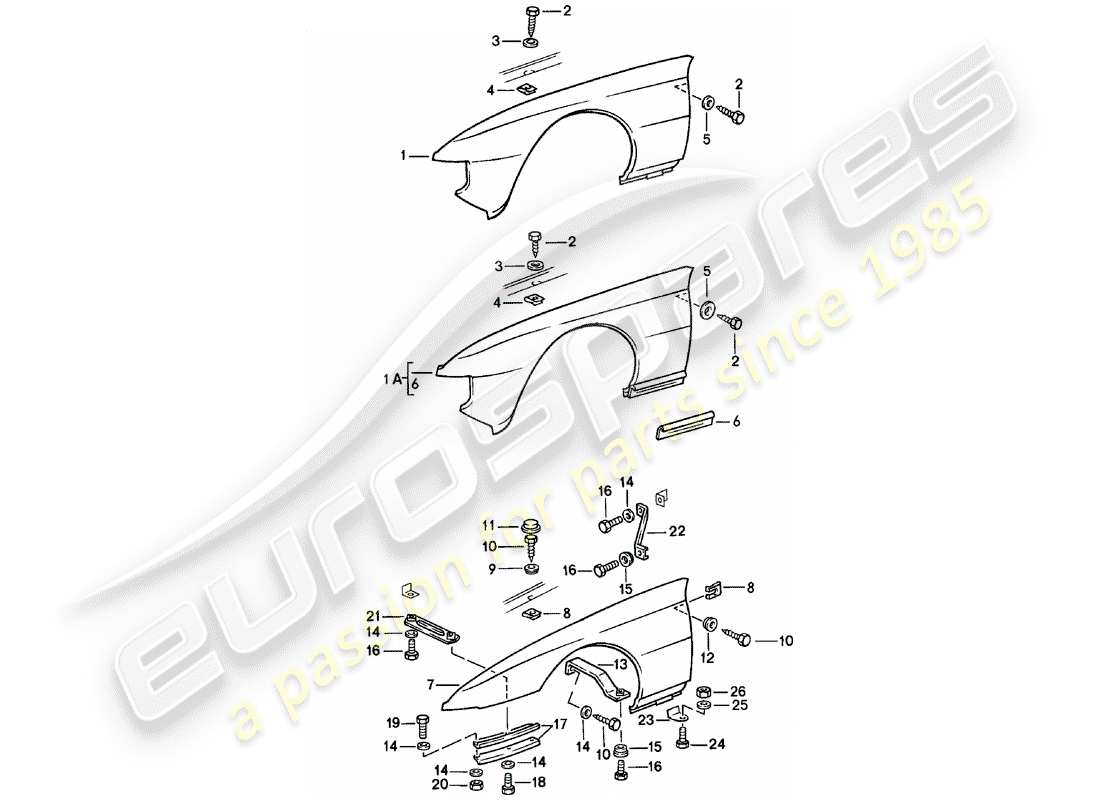 porsche 1981 (924) diagramme des pièces fender