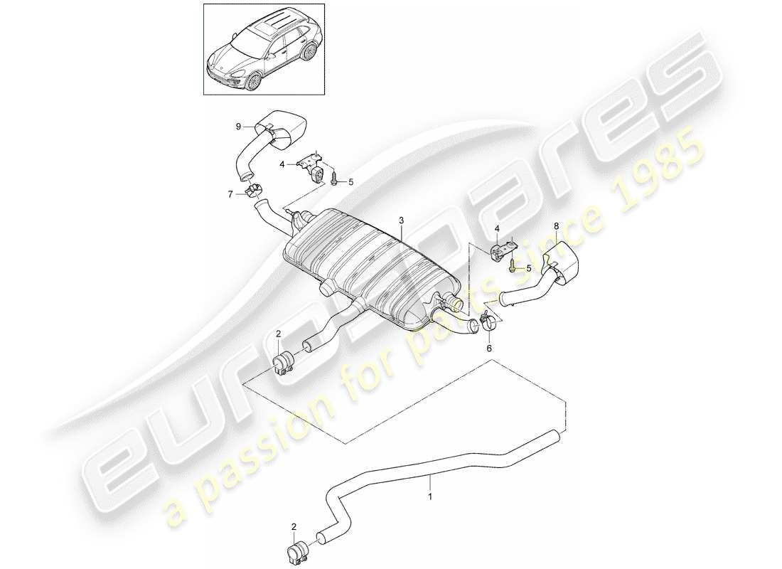 porsche 2012 (cayenne e2 92a) système d'échappement schéma des pièces